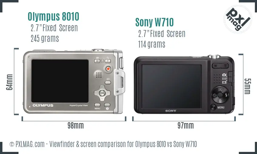 Olympus 8010 vs Sony W710 Screen and Viewfinder comparison