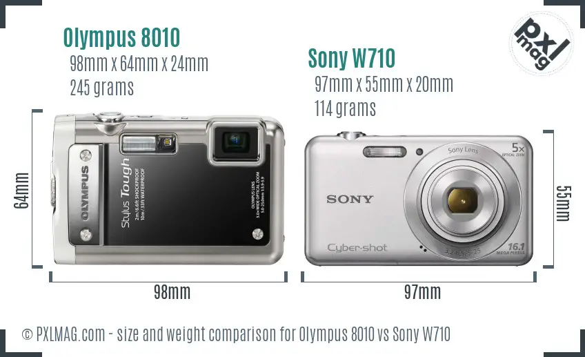 Olympus 8010 vs Sony W710 size comparison