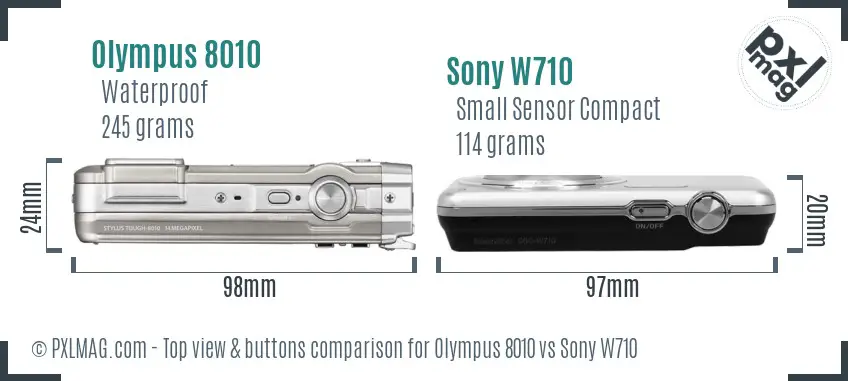 Olympus 8010 vs Sony W710 top view buttons comparison