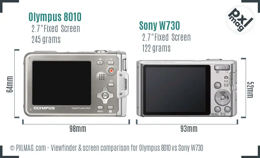 Olympus 8010 vs Sony W730 Screen and Viewfinder comparison