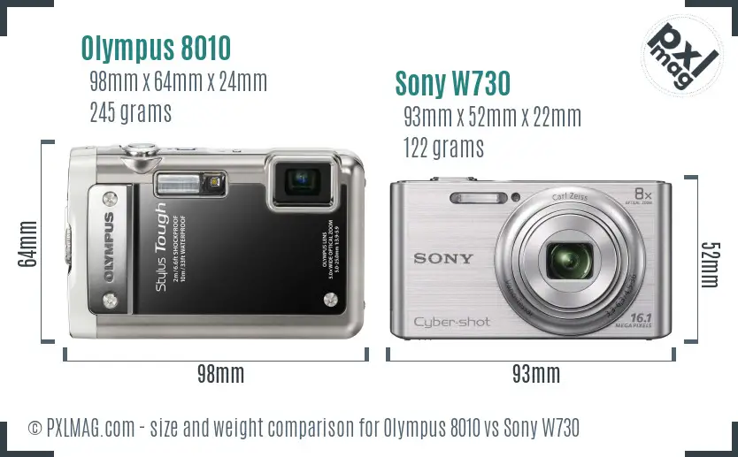 Olympus 8010 vs Sony W730 size comparison