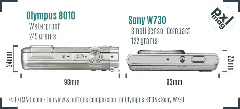 Olympus 8010 vs Sony W730 top view buttons comparison