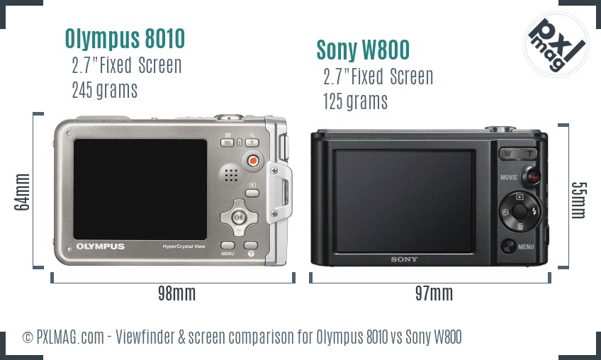 Olympus 8010 vs Sony W800 Screen and Viewfinder comparison