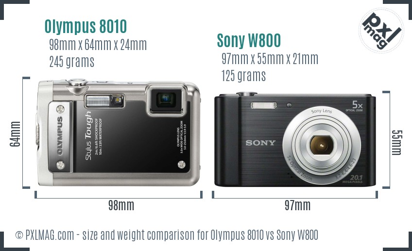 Olympus 8010 vs Sony W800 size comparison