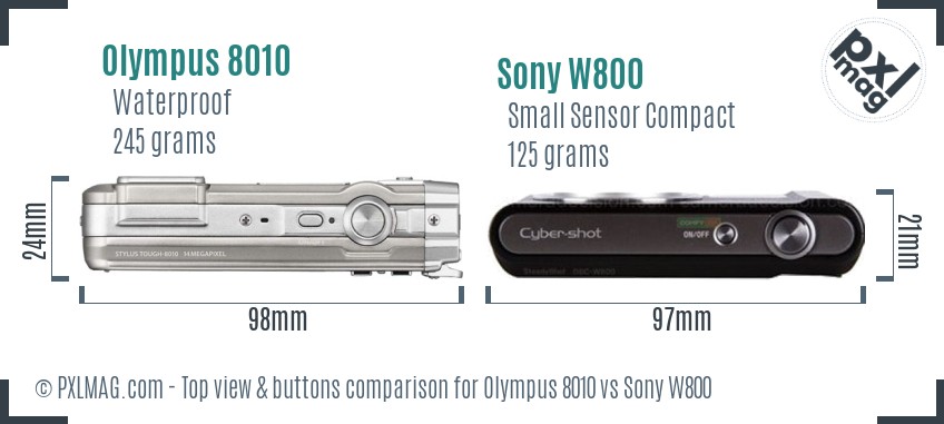 Olympus 8010 vs Sony W800 top view buttons comparison