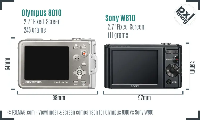 Olympus 8010 vs Sony W810 Screen and Viewfinder comparison