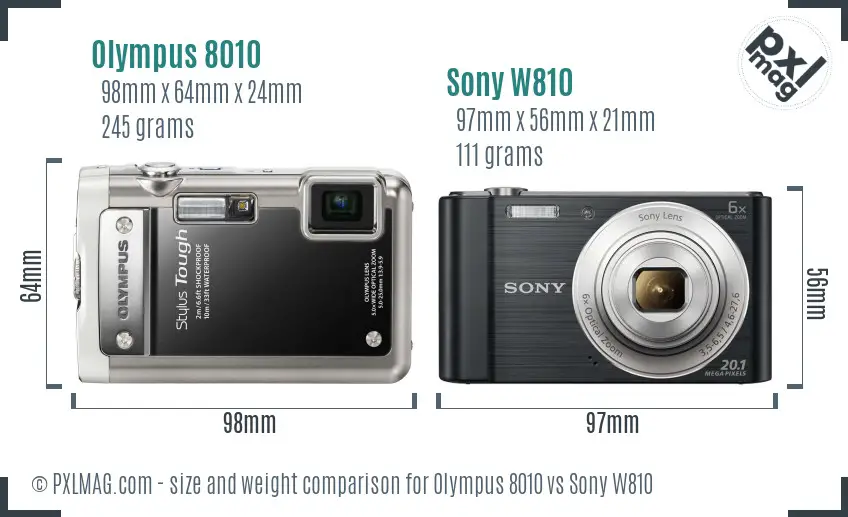 Olympus 8010 vs Sony W810 size comparison