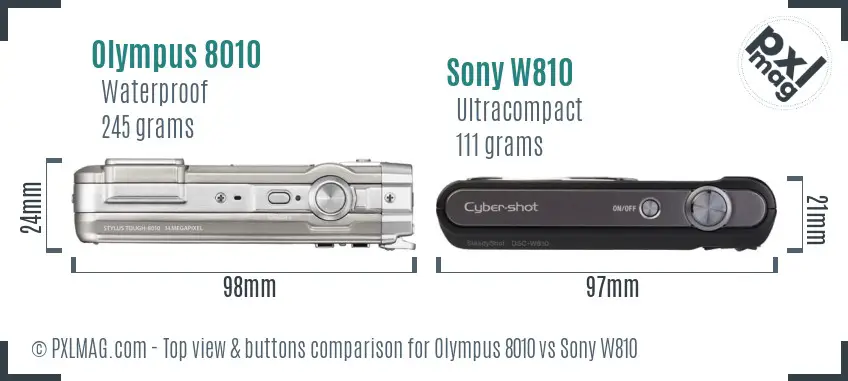 Olympus 8010 vs Sony W810 top view buttons comparison