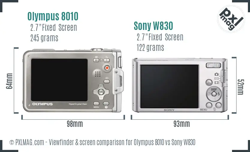 Olympus 8010 vs Sony W830 Screen and Viewfinder comparison
