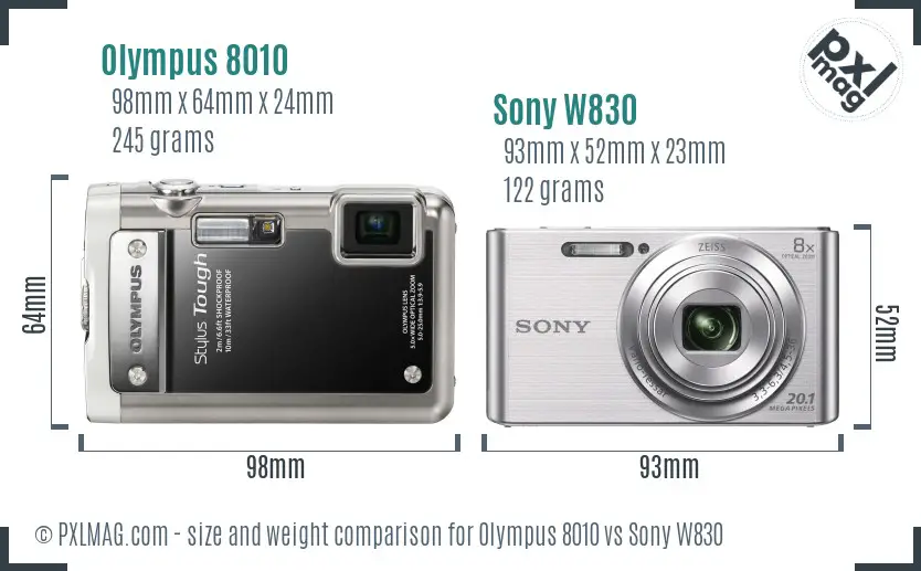 Olympus 8010 vs Sony W830 size comparison