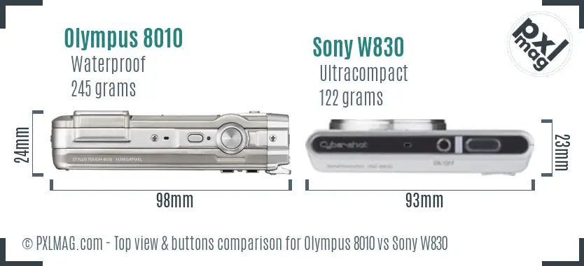 Olympus 8010 vs Sony W830 top view buttons comparison