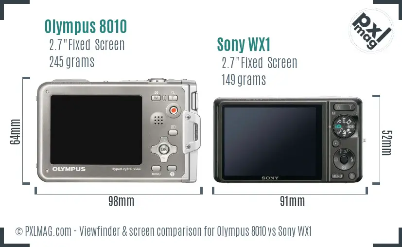 Olympus 8010 vs Sony WX1 Screen and Viewfinder comparison