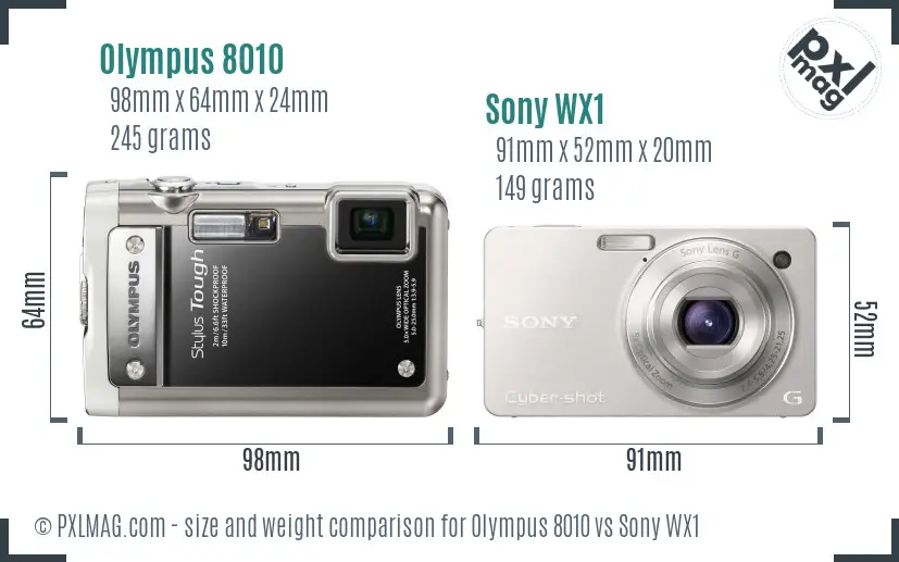 Olympus 8010 vs Sony WX1 size comparison