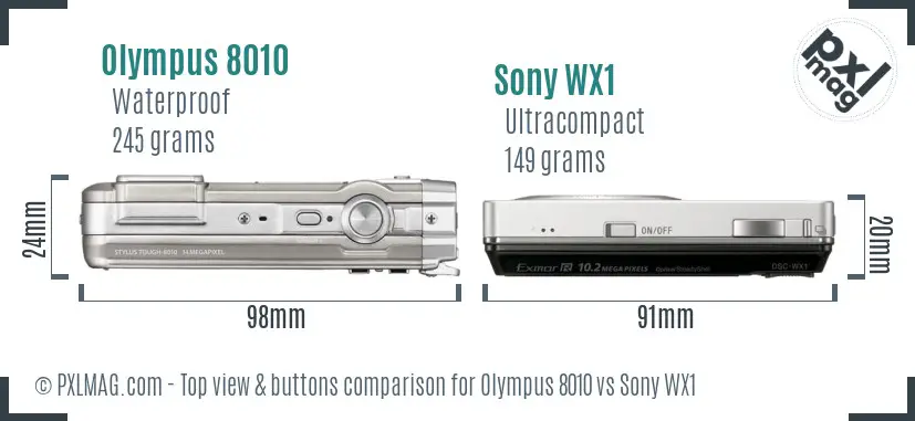 Olympus 8010 vs Sony WX1 top view buttons comparison