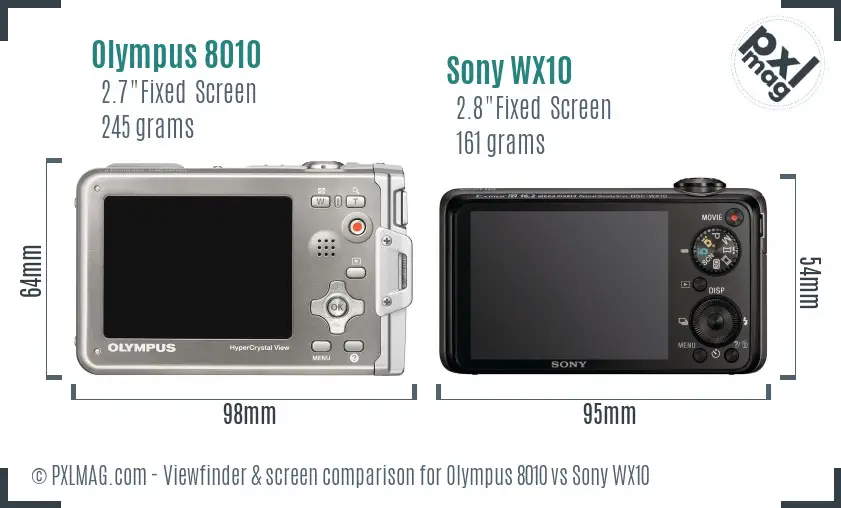 Olympus 8010 vs Sony WX10 Screen and Viewfinder comparison
