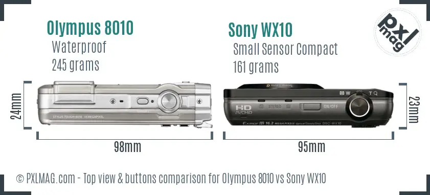 Olympus 8010 vs Sony WX10 top view buttons comparison