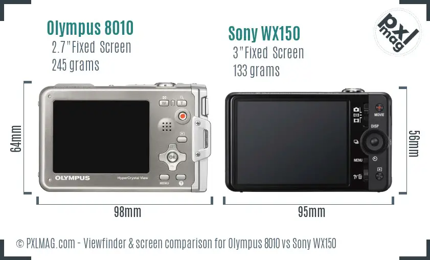 Olympus 8010 vs Sony WX150 Screen and Viewfinder comparison