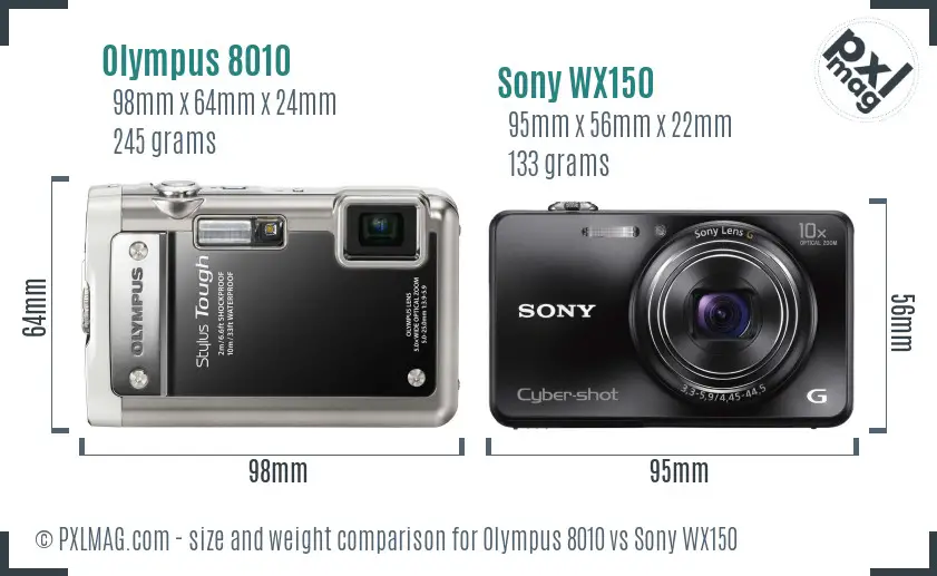Olympus 8010 vs Sony WX150 size comparison