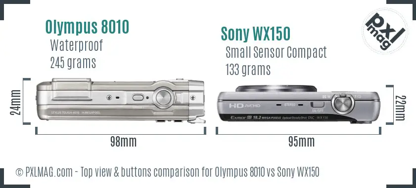 Olympus 8010 vs Sony WX150 top view buttons comparison