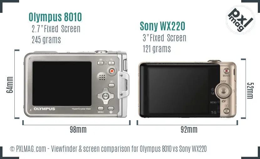 Olympus 8010 vs Sony WX220 Screen and Viewfinder comparison