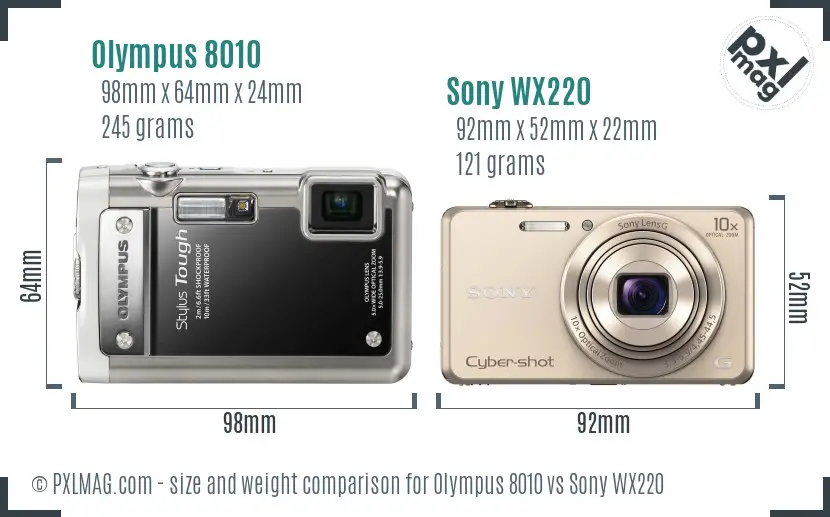 Olympus 8010 vs Sony WX220 size comparison