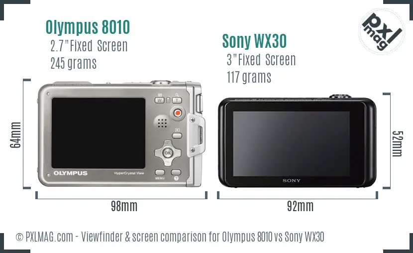Olympus 8010 vs Sony WX30 Screen and Viewfinder comparison