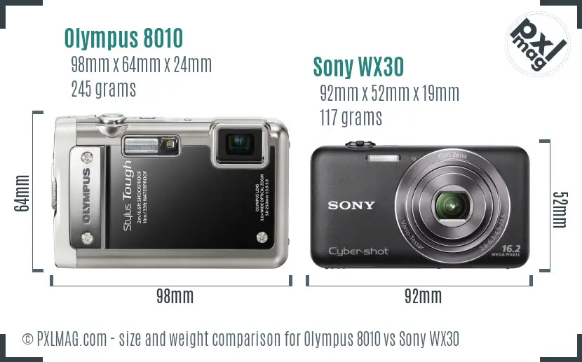 Olympus 8010 vs Sony WX30 size comparison