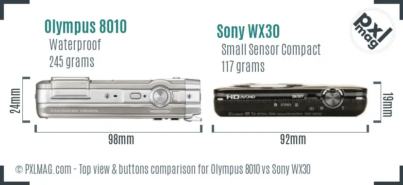 Olympus 8010 vs Sony WX30 top view buttons comparison