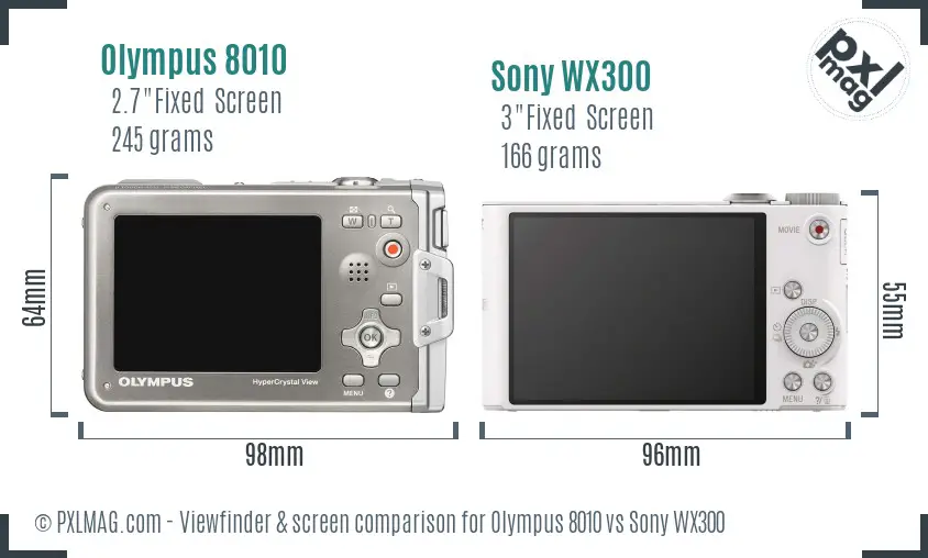 Olympus 8010 vs Sony WX300 Screen and Viewfinder comparison