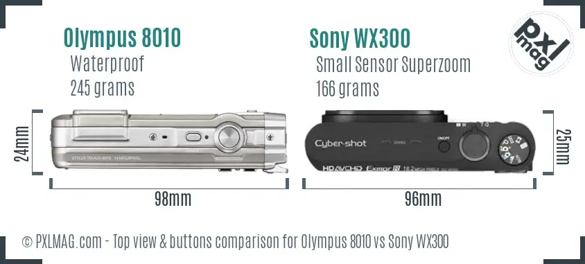 Olympus 8010 vs Sony WX300 top view buttons comparison