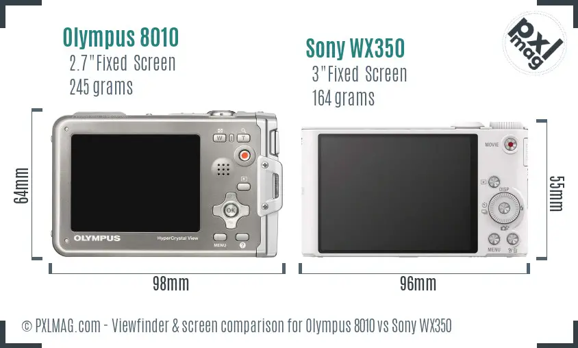 Olympus 8010 vs Sony WX350 Screen and Viewfinder comparison