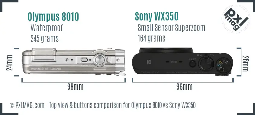 Olympus 8010 vs Sony WX350 top view buttons comparison