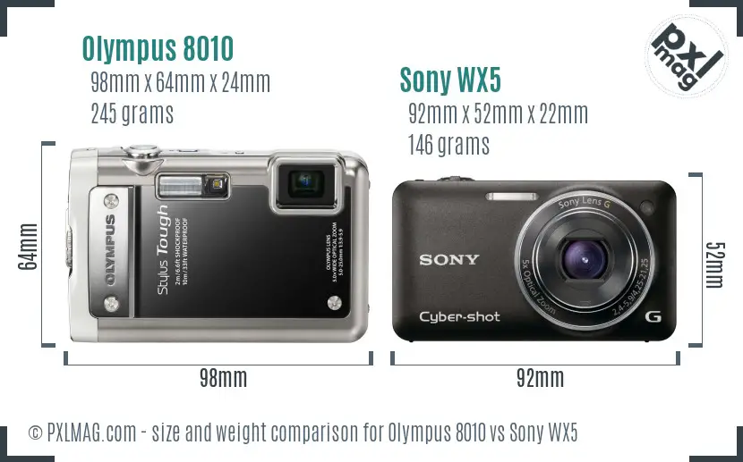 Olympus 8010 vs Sony WX5 size comparison