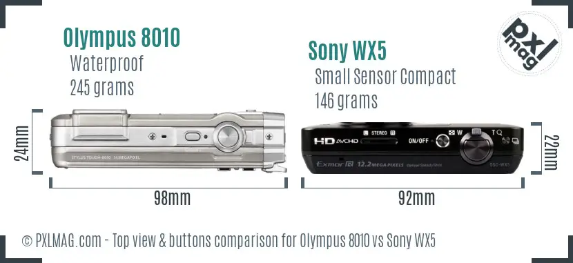 Olympus 8010 vs Sony WX5 top view buttons comparison