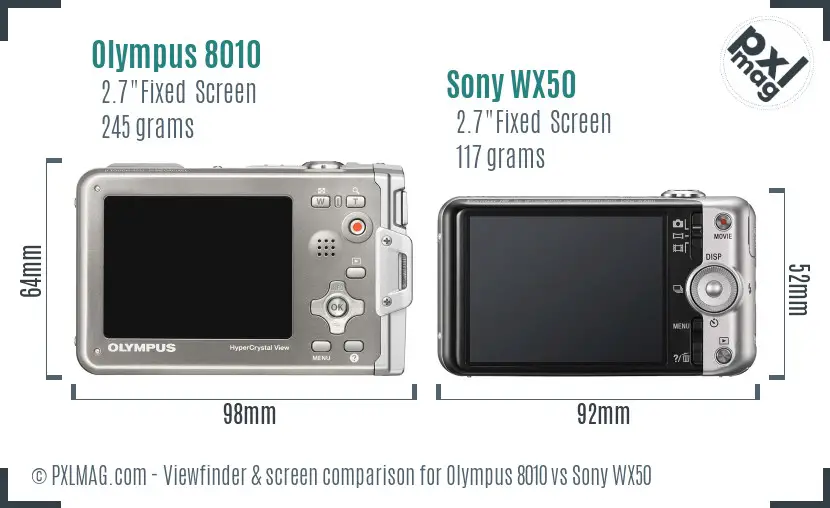 Olympus 8010 vs Sony WX50 Screen and Viewfinder comparison