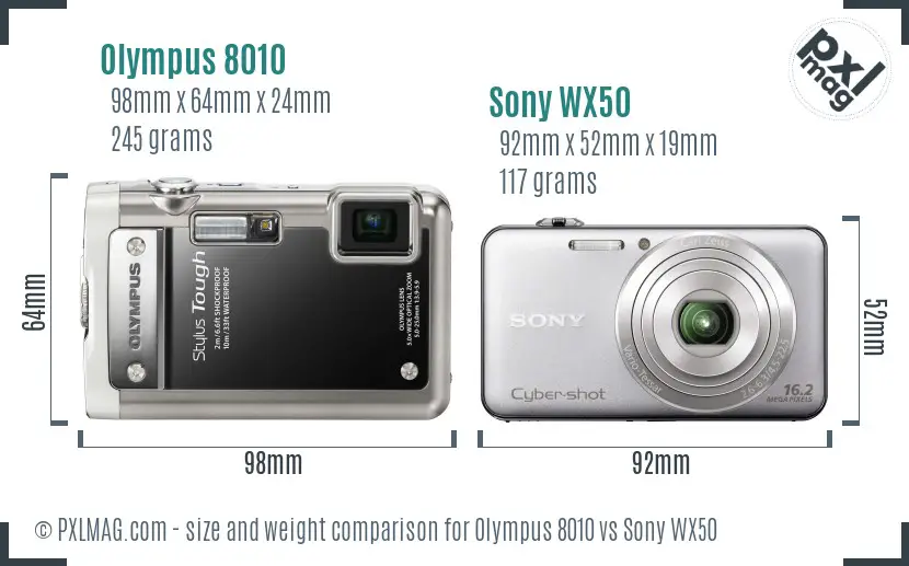 Olympus 8010 vs Sony WX50 size comparison