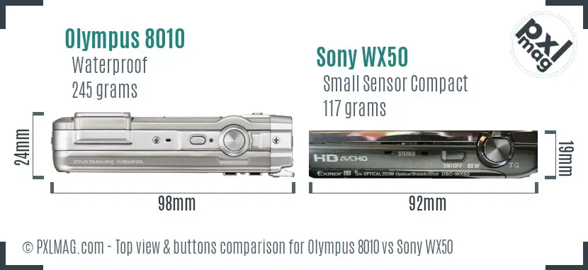 Olympus 8010 vs Sony WX50 top view buttons comparison