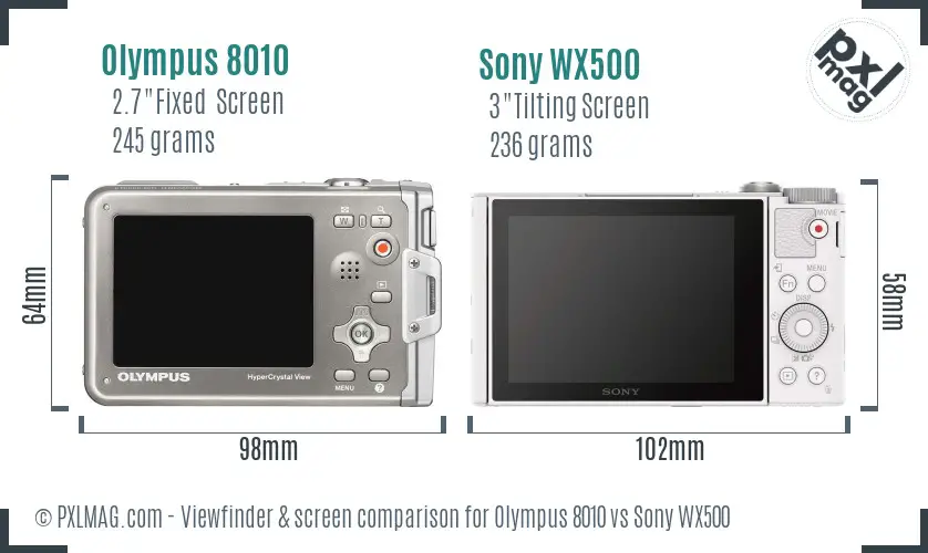 Olympus 8010 vs Sony WX500 Screen and Viewfinder comparison