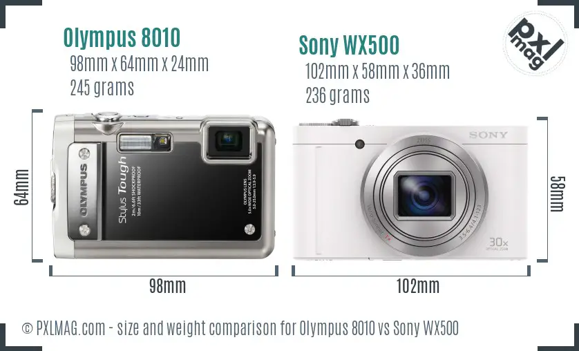 Olympus 8010 vs Sony WX500 size comparison