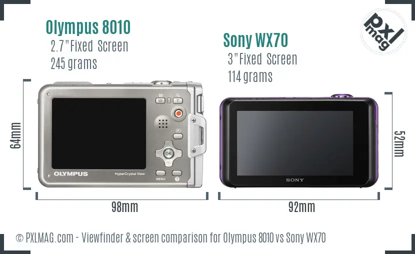 Olympus 8010 vs Sony WX70 Screen and Viewfinder comparison