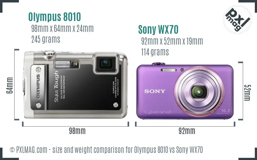Olympus 8010 vs Sony WX70 size comparison