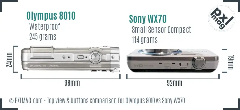 Olympus 8010 vs Sony WX70 top view buttons comparison