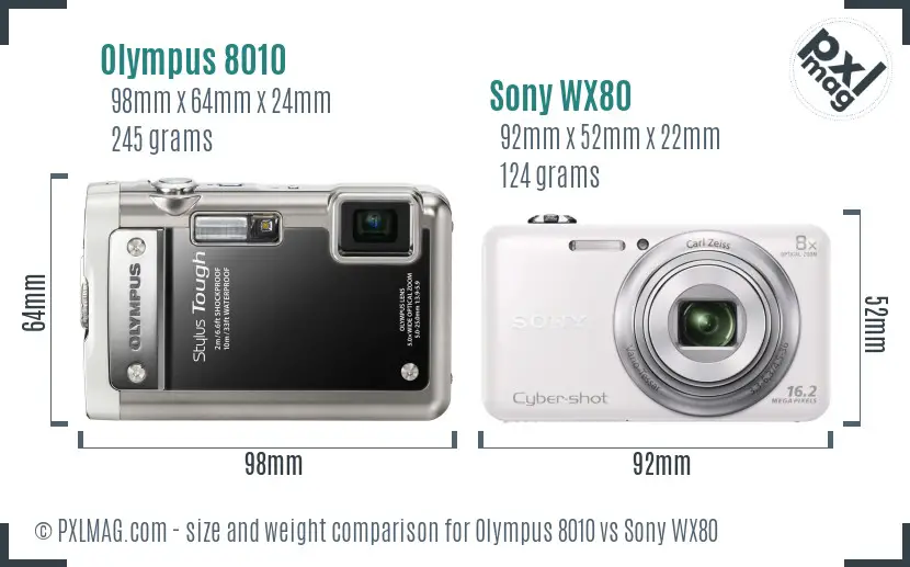 Olympus 8010 vs Sony WX80 size comparison