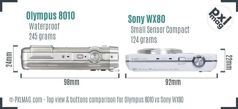 Olympus 8010 vs Sony WX80 top view buttons comparison