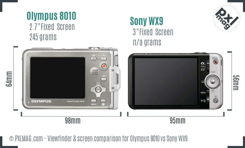 Olympus 8010 vs Sony WX9 Screen and Viewfinder comparison