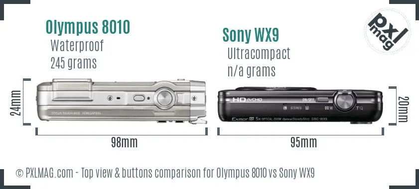 Olympus 8010 vs Sony WX9 top view buttons comparison