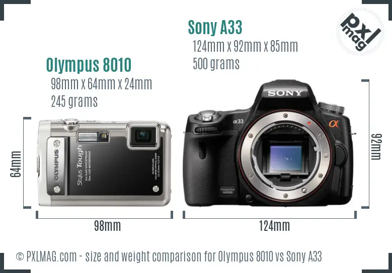 Olympus 8010 vs Sony A33 size comparison
