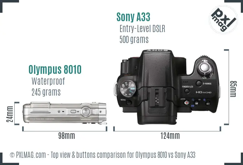 Olympus 8010 vs Sony A33 top view buttons comparison