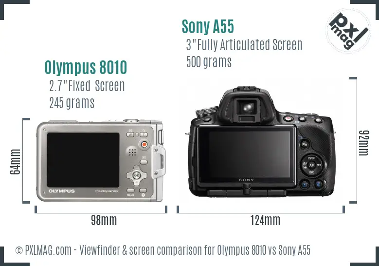 Olympus 8010 vs Sony A55 Screen and Viewfinder comparison