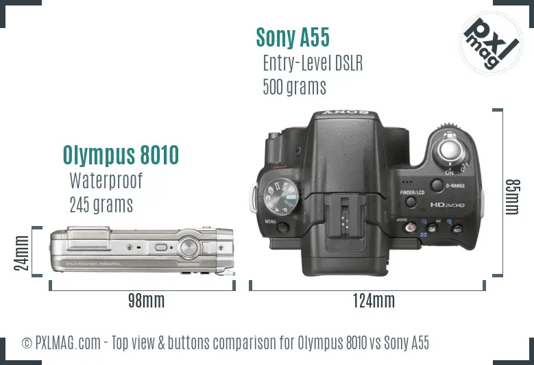 Olympus 8010 vs Sony A55 top view buttons comparison